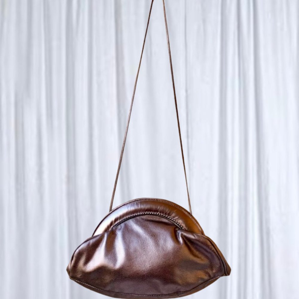 Bassous New York Purse 'Vtg 80's Bronze Leather RHINESTONES Crossbody new